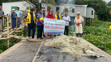 আড়াইহাজারে অভিযানে ৫০ হাজার মিটার কারেন্ট জাল ও ৭ কেজি ইলিশ জব্দ